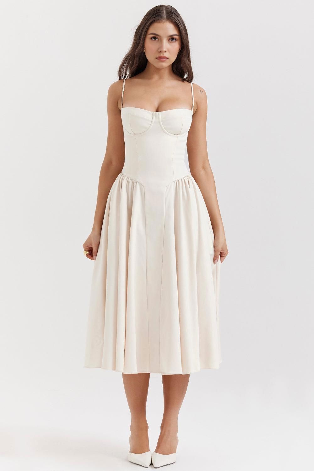 Midi-Kleid Meia Taça – Paris Edition Midi-Kleid Meia Taça – Paris Edition Rosa Chic Elfenbeinweiß S