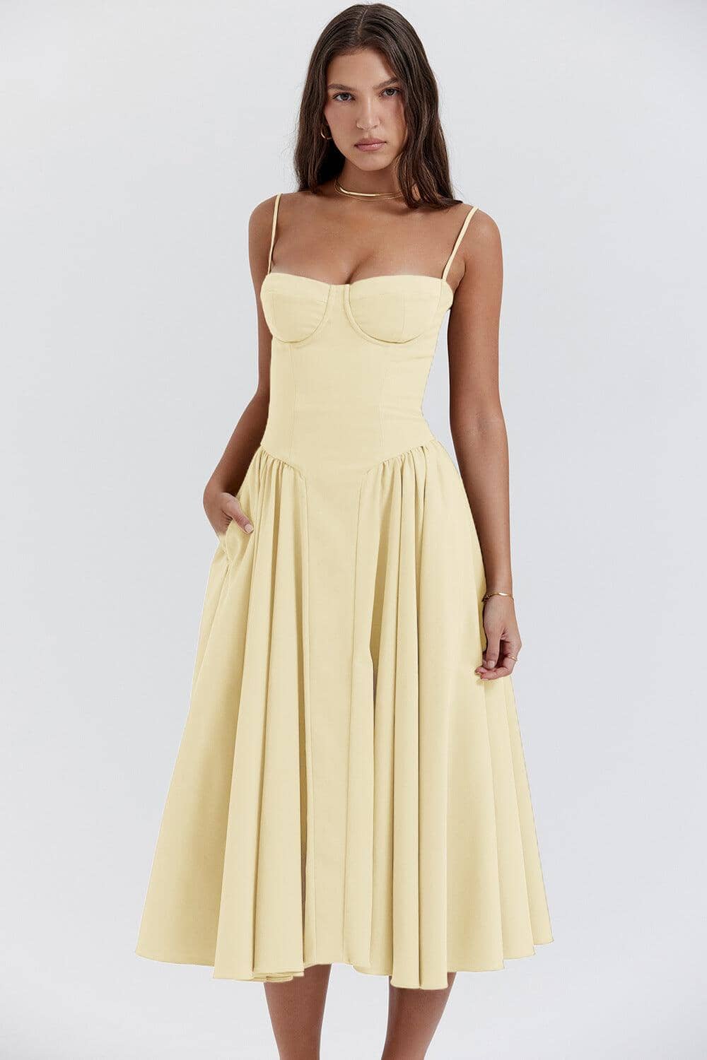 Midi-Kleid Meia Taça – Paris Edition Midi-Kleid Meia Taça – Paris Edition Rosa Chic Gelb S