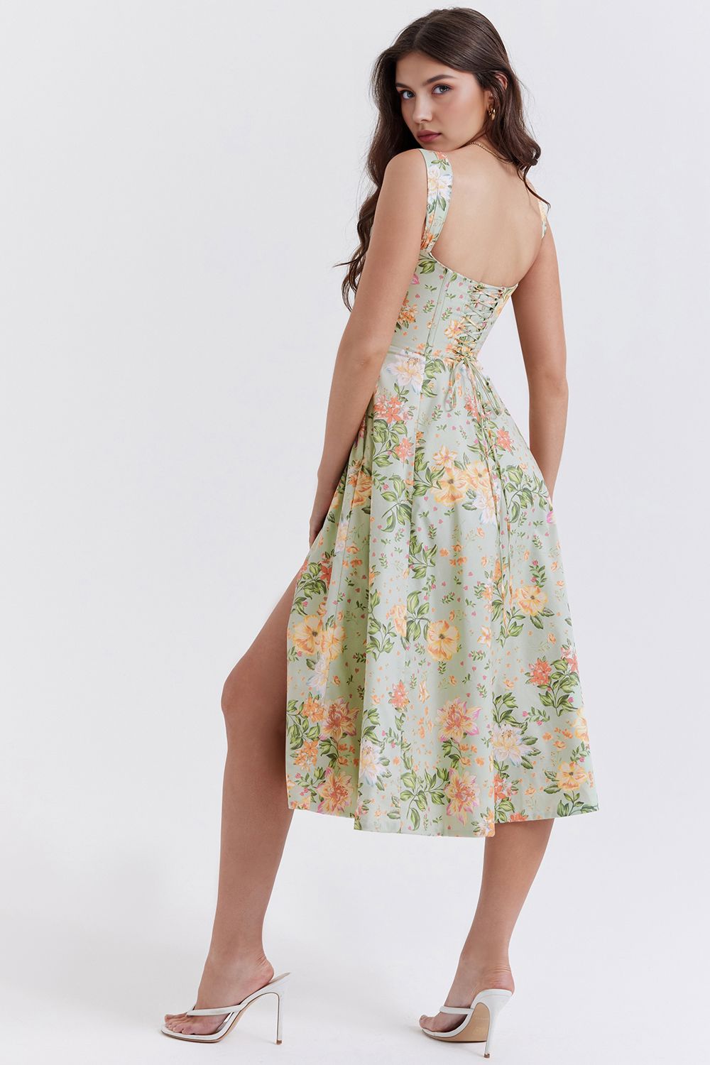 Romantisches Blumen-Midikleid mit Korsett-Design Romantisches Blumen-Midikleid mit Korsett-Design Rosa Chic