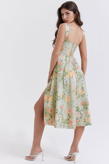 Romantisches Blumen-Midikleid mit Korsett-Design Romantisches Blumen-Midikleid mit Korsett-Design Rosa Chic 